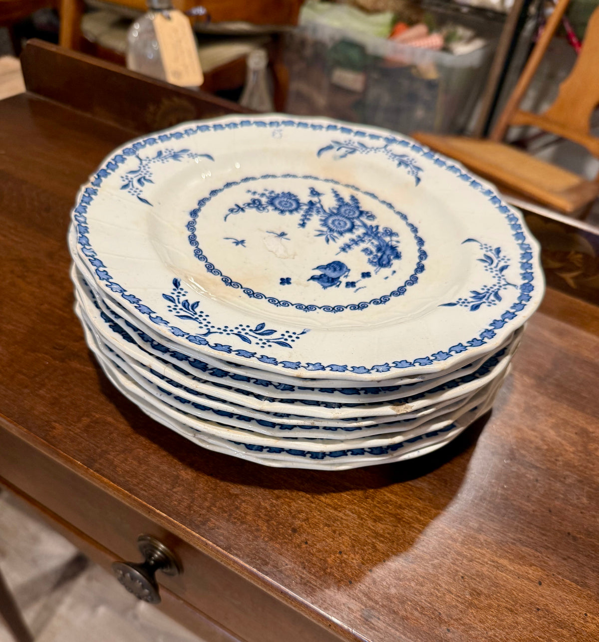 Victorian Blue & White Transferware Plate Set of 9
