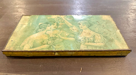 Antique Art Nouveau Lithograph Tin Box Romantic Era