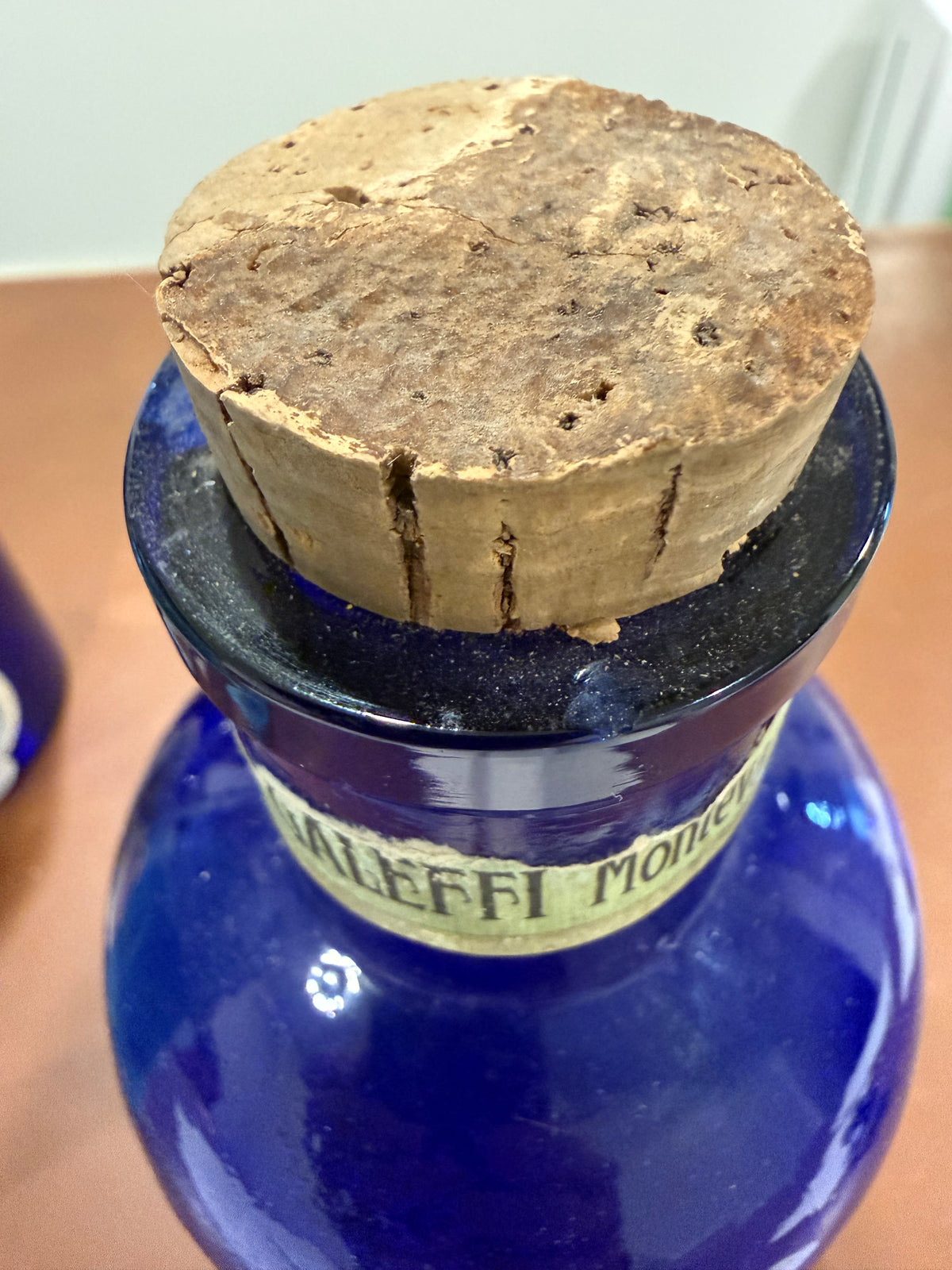 Large 9.5" Vintage Italian Galeffi Cobalt Blue Apothecary Bottle - Menta Effervescent (Mint)
