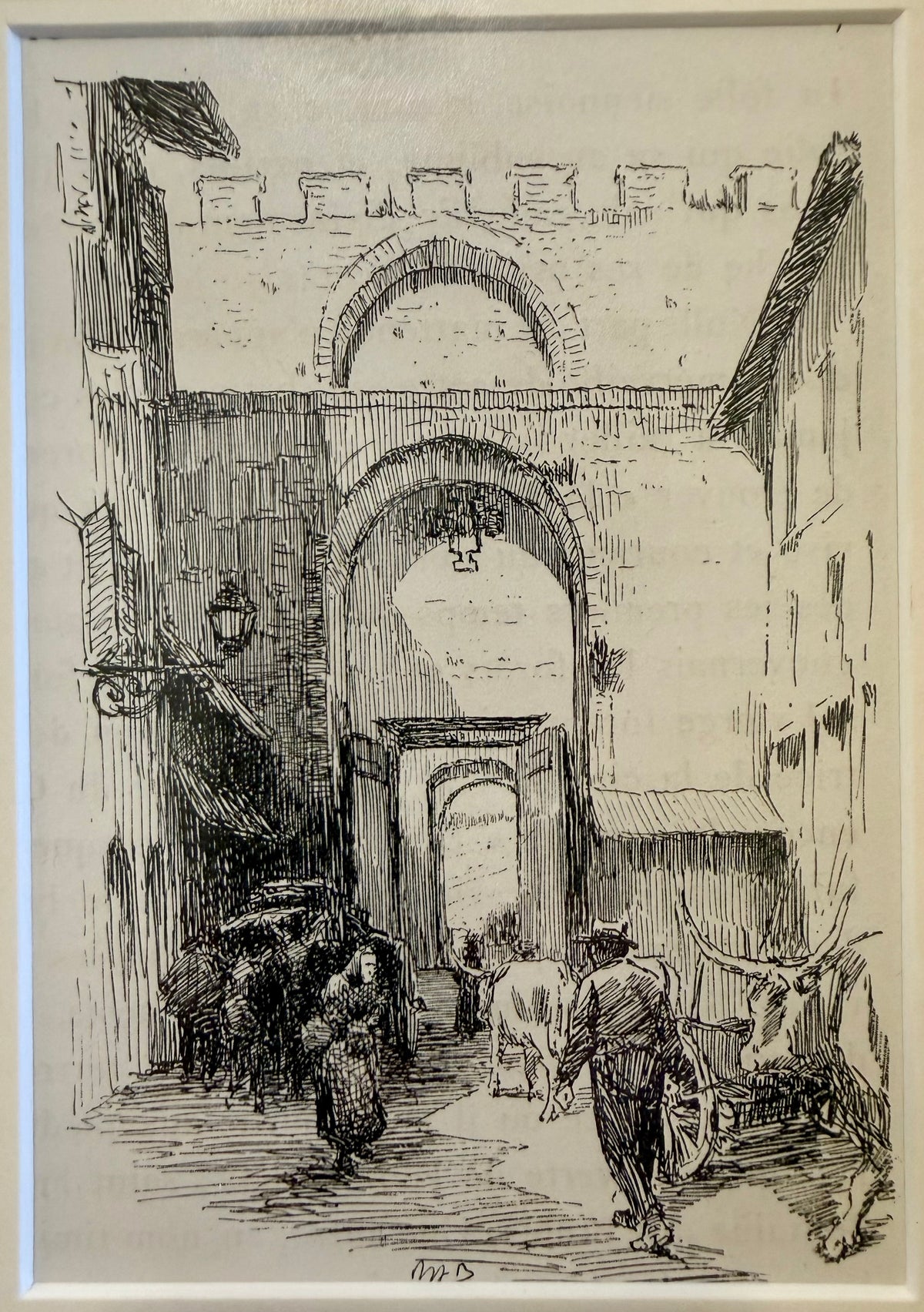 Antique 1903 Nelly Erichsen "Porta Romana, Siena" Italian Architecture Book Plate Print in Ornate Baroque Revival Gilt Frame