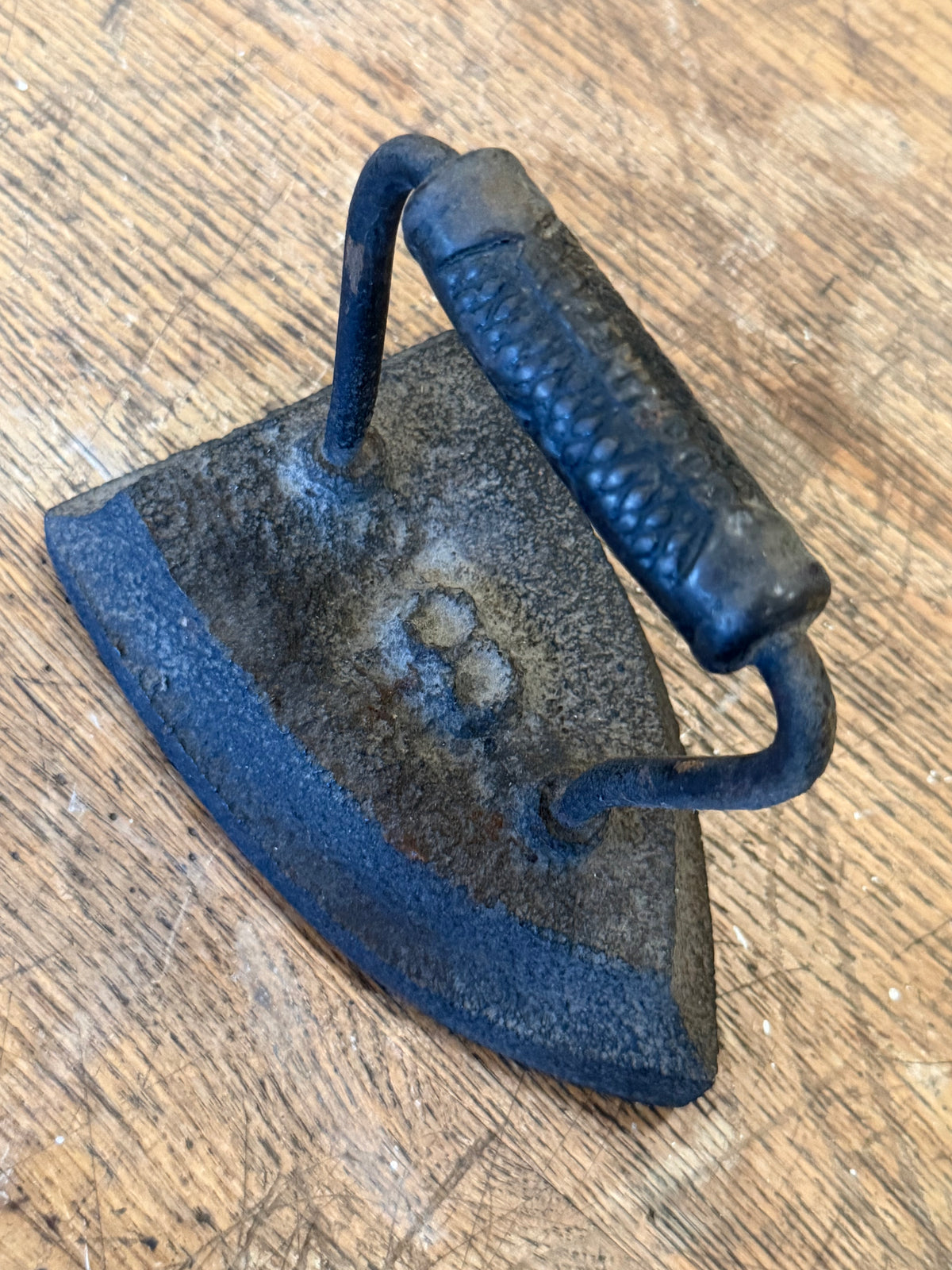 Antique 1890s Asbestos Sad Iron No. 8 - Cast Iron Flatiron with Heavy Textured Handle