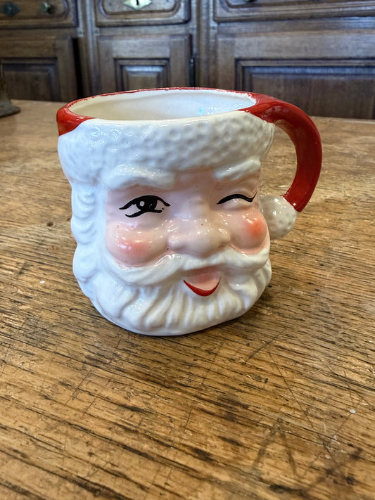 Vintage 1950's Hand Painted Santa Claus Mug Made in Japan Mid Century Christmas Decor