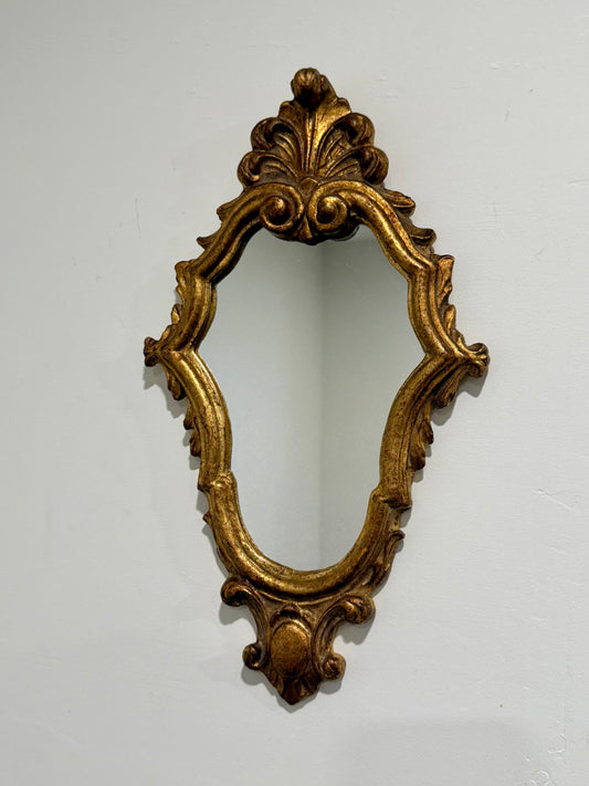 Vintage Mid-Century Italian Florentine Gold Gilt Wall Mirror – 14" Ornate Rococo Accent Gallery Mirror