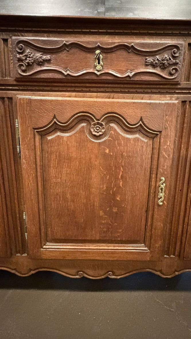 Antique French Provincial Carved Oak Enfilade Sideboard | 82.5" Large 3-Door Buffet Server
