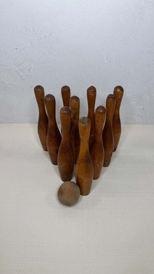 Antique Wood Bowling Set