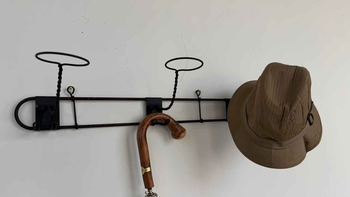 Wrought Iron Wall-Mounted Hat & Coat Rack with Crown Loops
