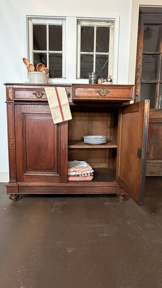 Antique French Louis Philippe Walnut Buffet | 45" Sideboard Server & Storage Credenza