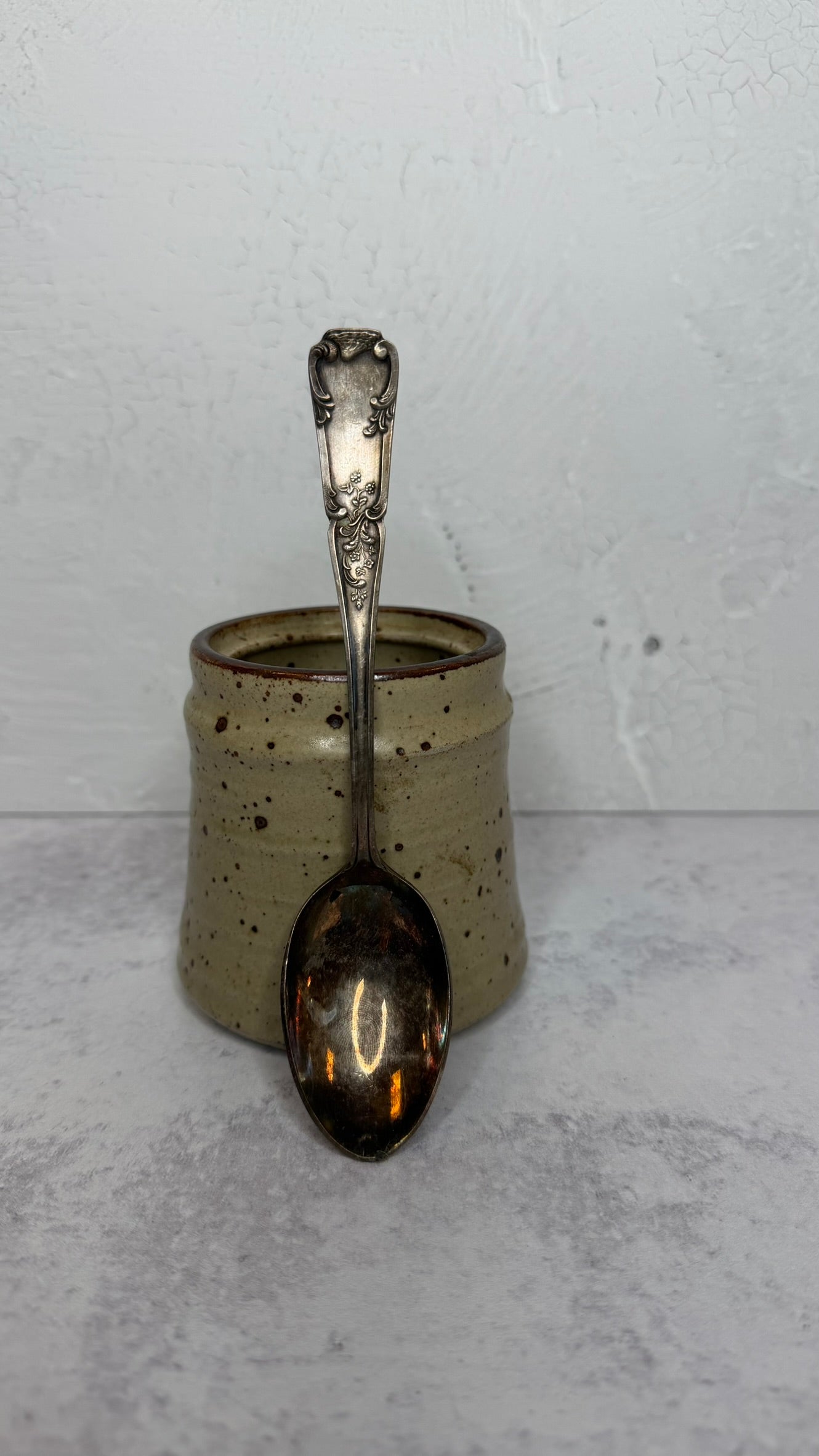 Stoneware Jam/Sugar pot with silver spoon