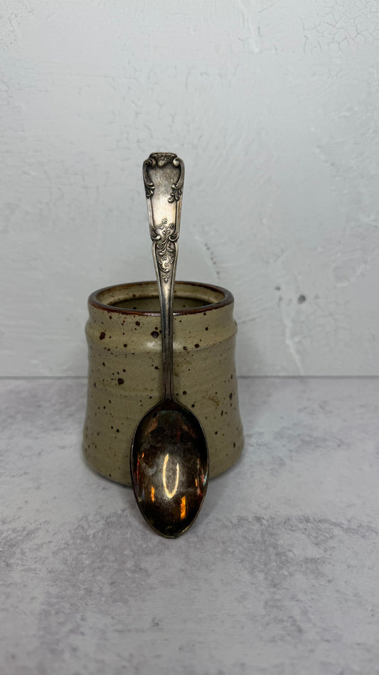 Stoneware Jam/Sugar pot with silver spoon