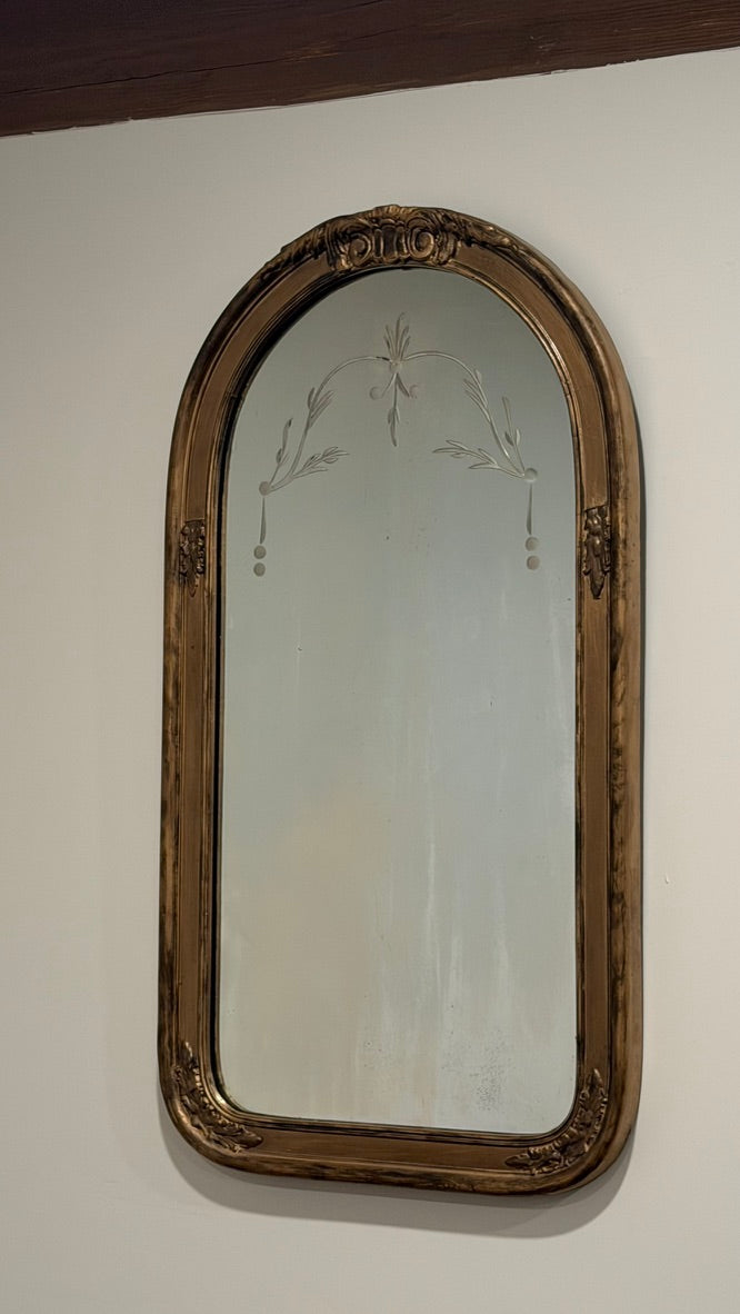 Gilded Mirror with Floral Etching