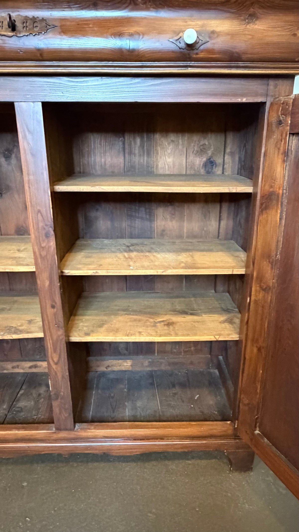 Dated 1886 Antique European Country Pine Cupboard | Two-Door Farmhouse Hutch & Server