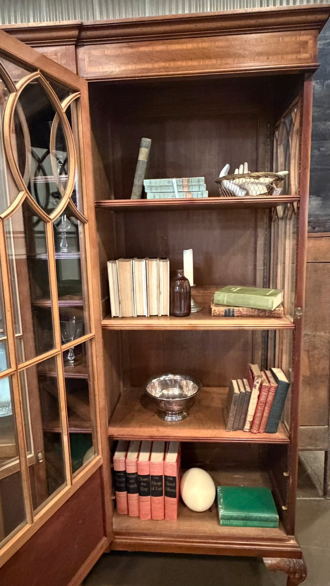 Antique Hepplewhite Style Inlaid Mahogany Breakfront Bookcase | Glass China Cabinet