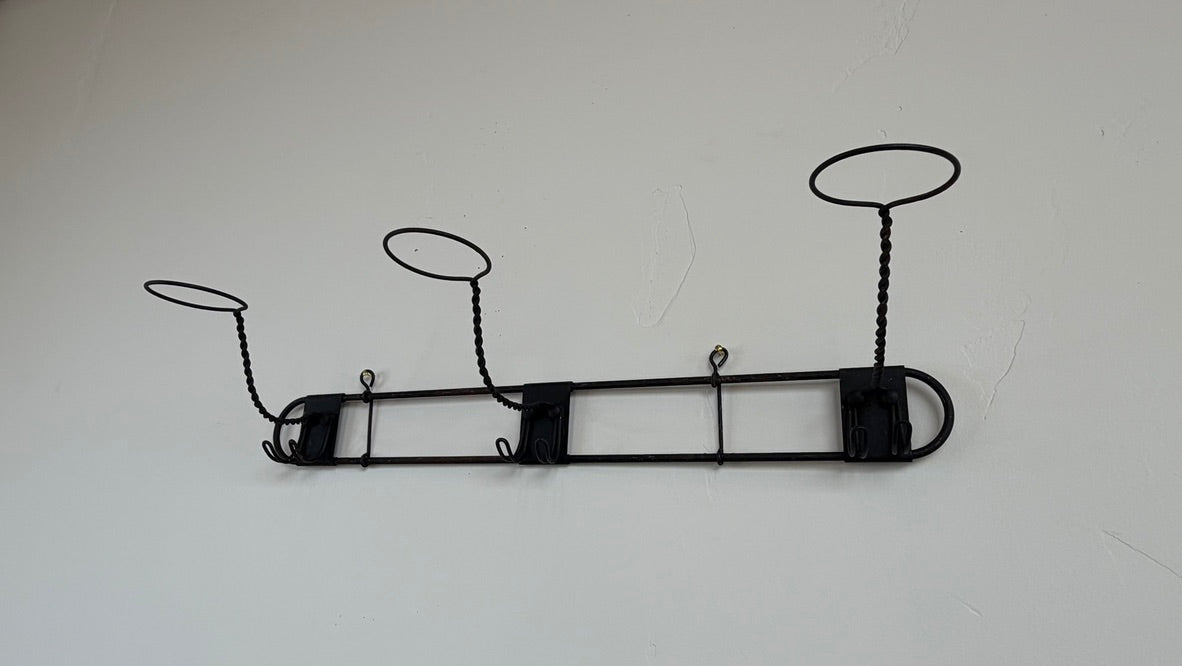 Wrought Iron Wall-Mounted Hat & Coat Rack with Crown Loops
