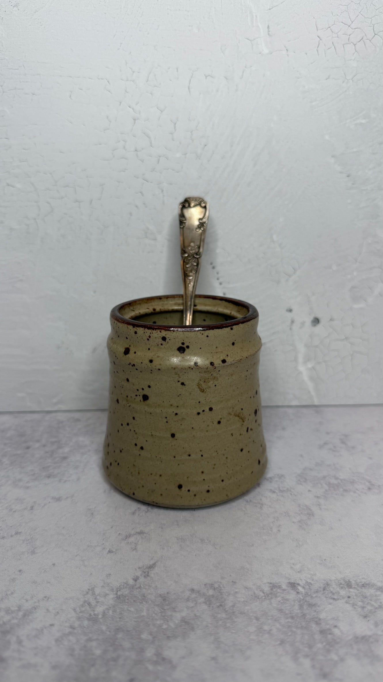 Stoneware Jam/Sugar pot with silver spoon