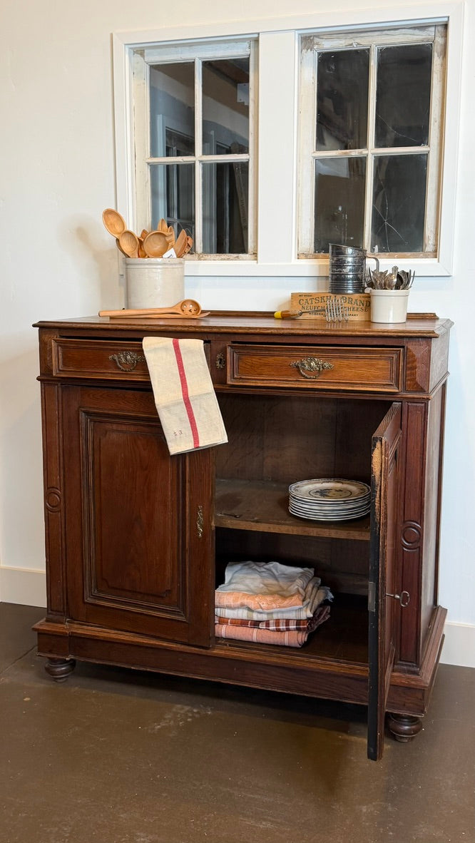 Antique French Louis Philippe Walnut Buffet | 45" Sideboard Server & Storage Credenza