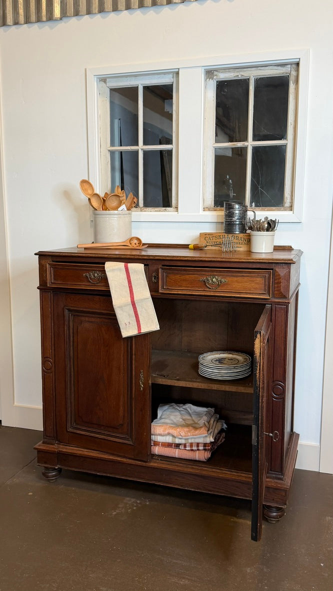 Antique French Louis Philippe Walnut Buffet | 45" Sideboard Server & Storage Credenza