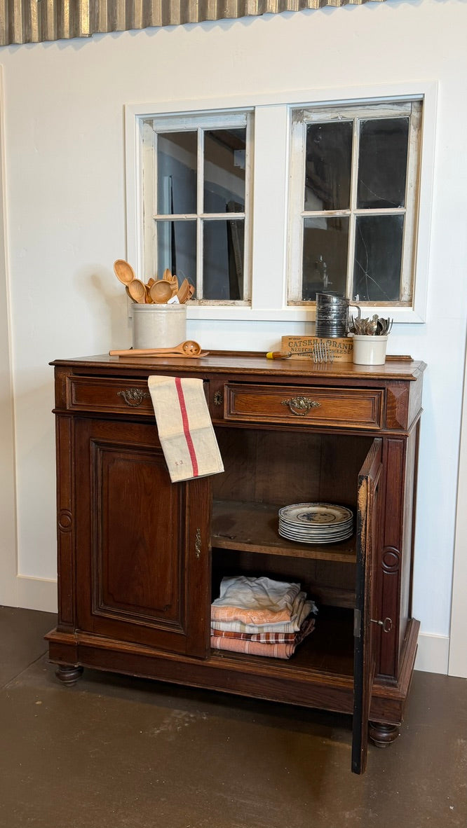 Antique French Louis Philippe Walnut Buffet | 45" Sideboard Server & Storage Credenza