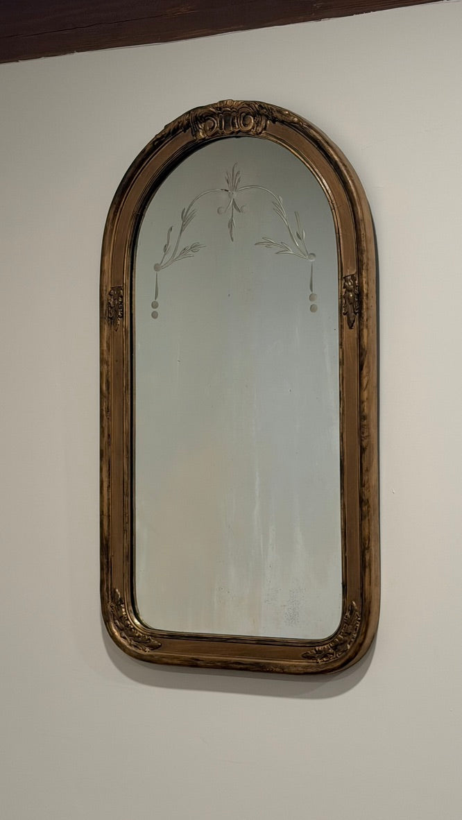Gilded Mirror with Floral Etching