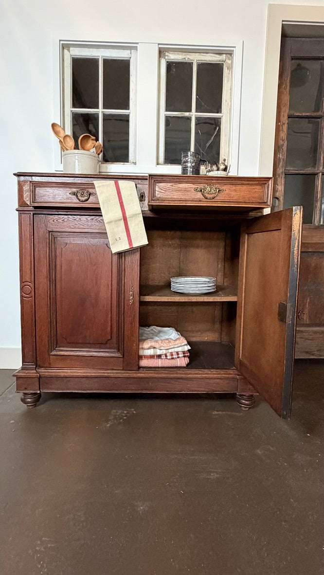 Antique French Louis Philippe Walnut Buffet | 45" Sideboard Server & Storage Credenza