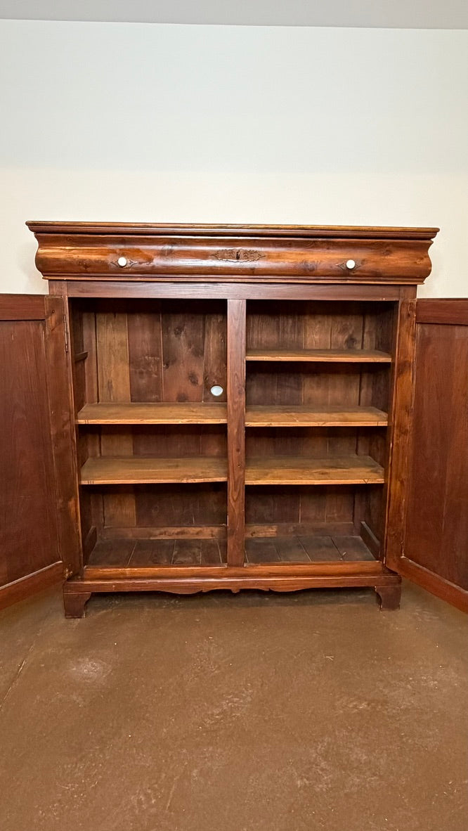 Dated 1886 Antique European Country Pine Cupboard | Two-Door Farmhouse Hutch & Server