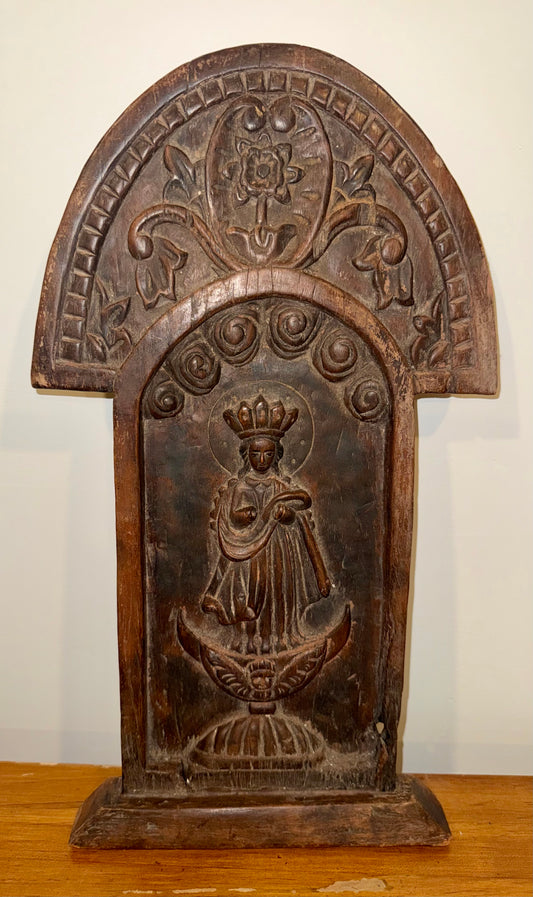 Vintage Hand Carved Wooden Deity Architectural Panel Folk Art Wall Decor
