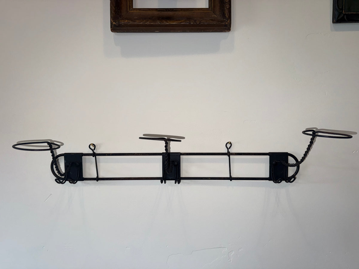 Wrought Iron Wall-Mounted Hat & Coat Rack with Crown Loops