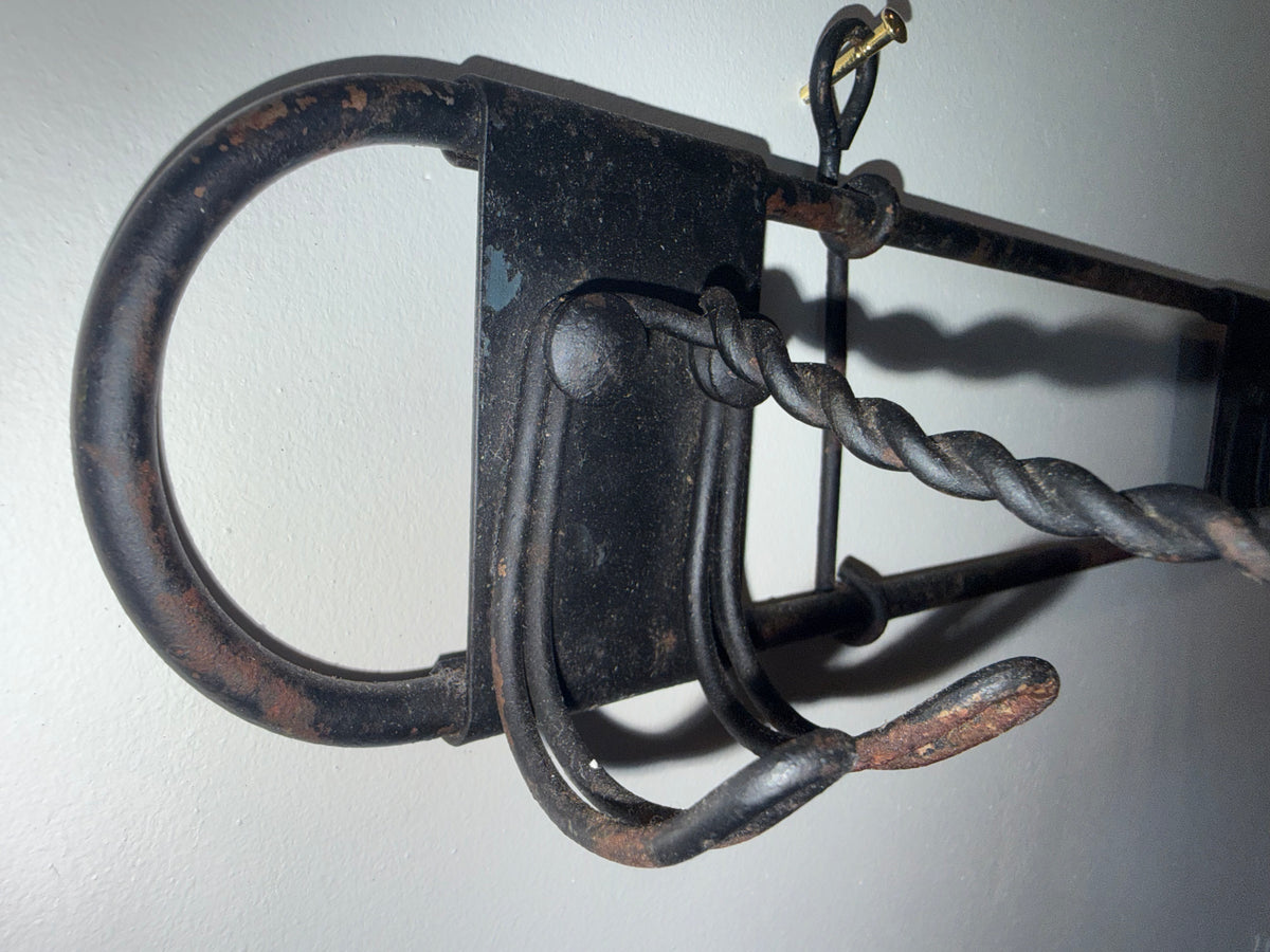 Wrought Iron Wall-Mounted Hat & Coat Rack with Crown Loops
