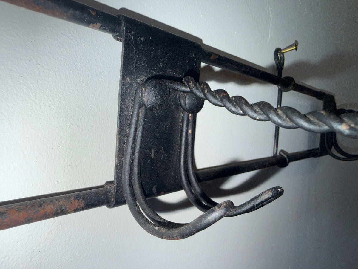 Wrought Iron Wall-Mounted Hat & Coat Rack with Crown Loops