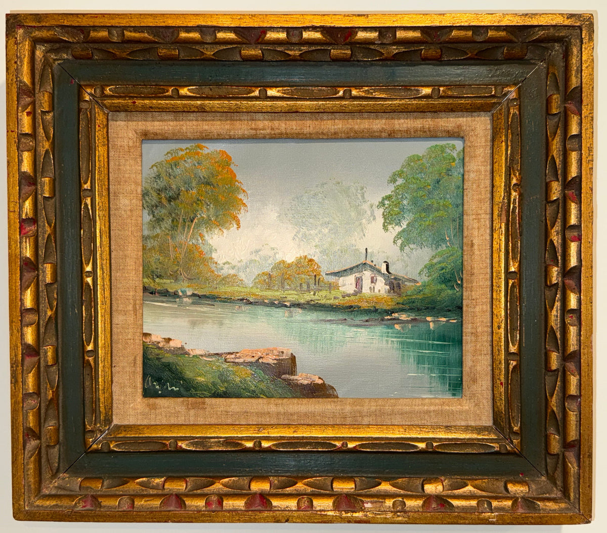 Mid-Century Impressionist River Landscape Oil Painting – Framed & Signed