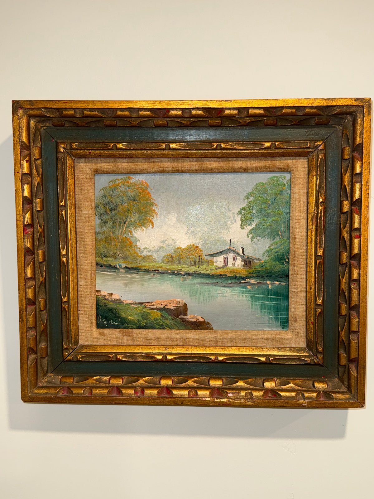 Mid-Century Impressionist River Landscape Oil Painting – Framed & Signed
