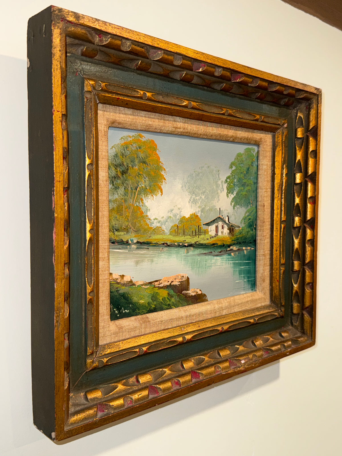 Mid-Century Impressionist River Landscape Oil Painting – Framed & Signed