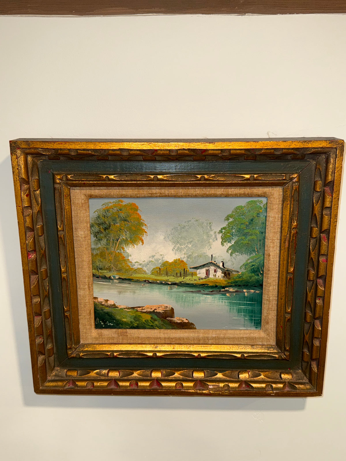 Mid-Century Impressionist River Landscape Oil Painting – Framed & Signed