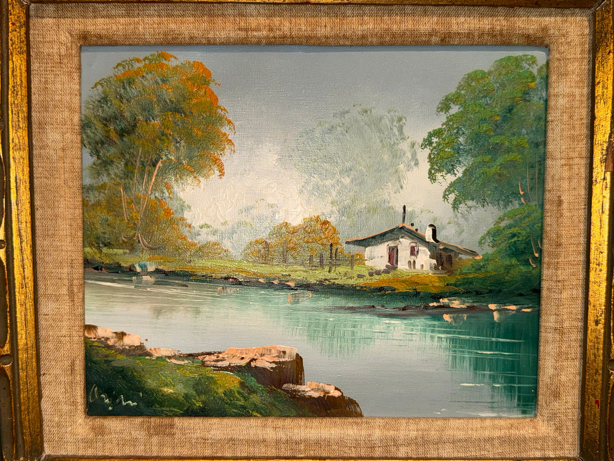Mid-Century Impressionist River Landscape Oil Painting – Framed & Signed