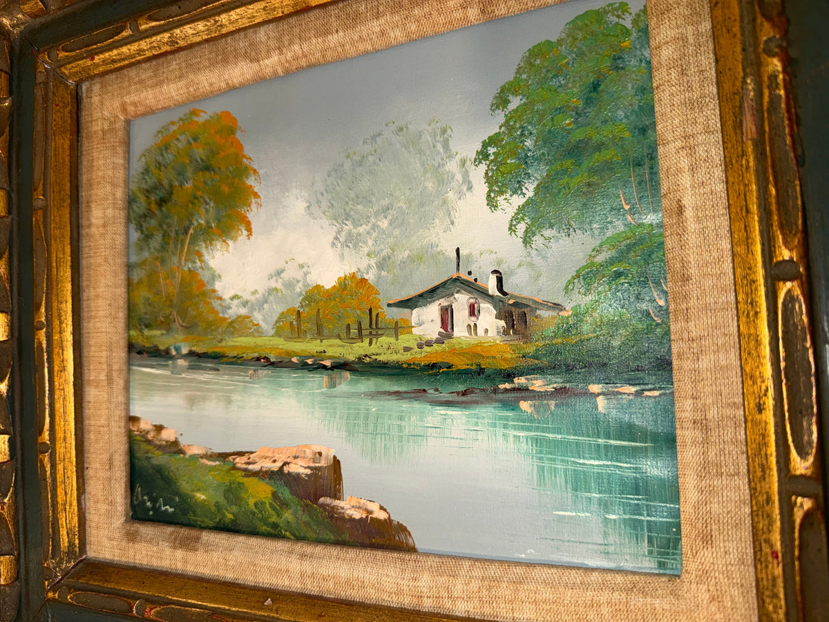 Mid-Century Impressionist River Landscape Oil Painting – Framed & Signed