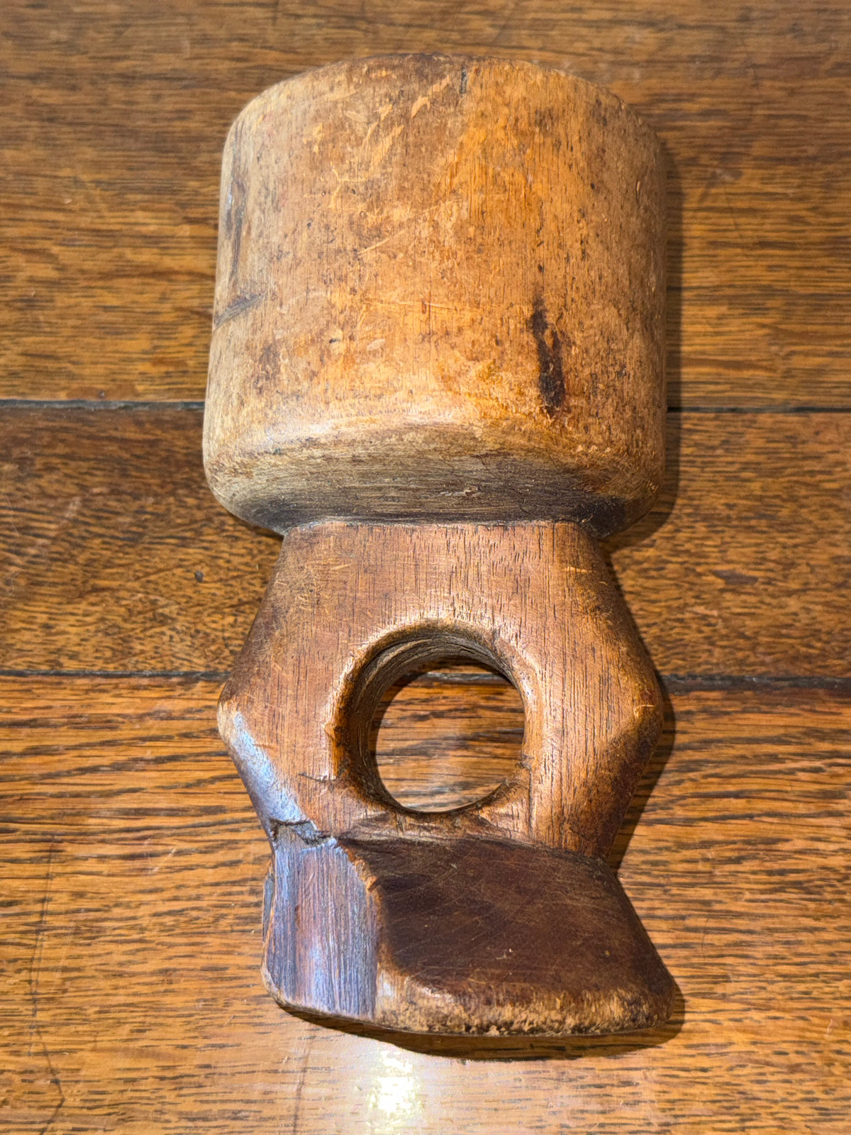 Hand-Carved Primitive Wooden Chalice in Ornate Gesso Frame