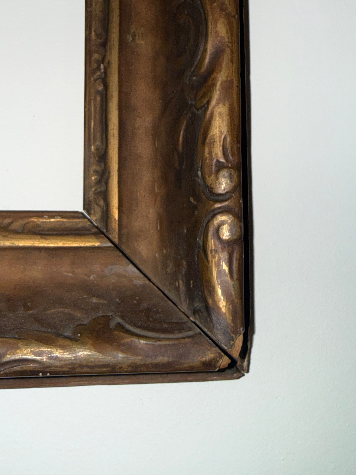 Hand-Carved Primitive Wooden Chalice in Ornate Gesso Frame