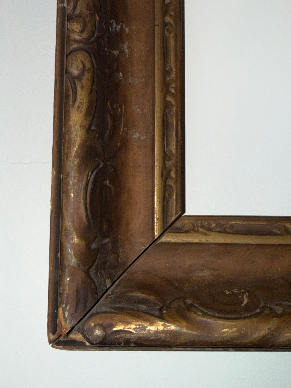 Hand-Carved Primitive Wooden Chalice in Ornate Gesso Frame
