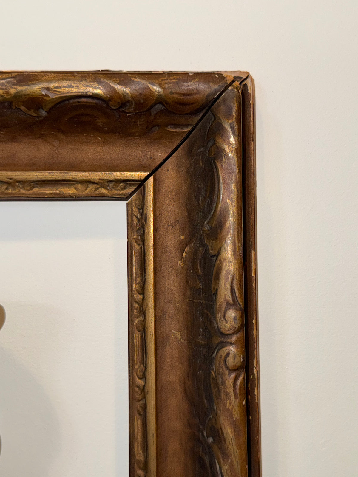 Hand-Carved Primitive Wooden Chalice in Ornate Gesso Frame