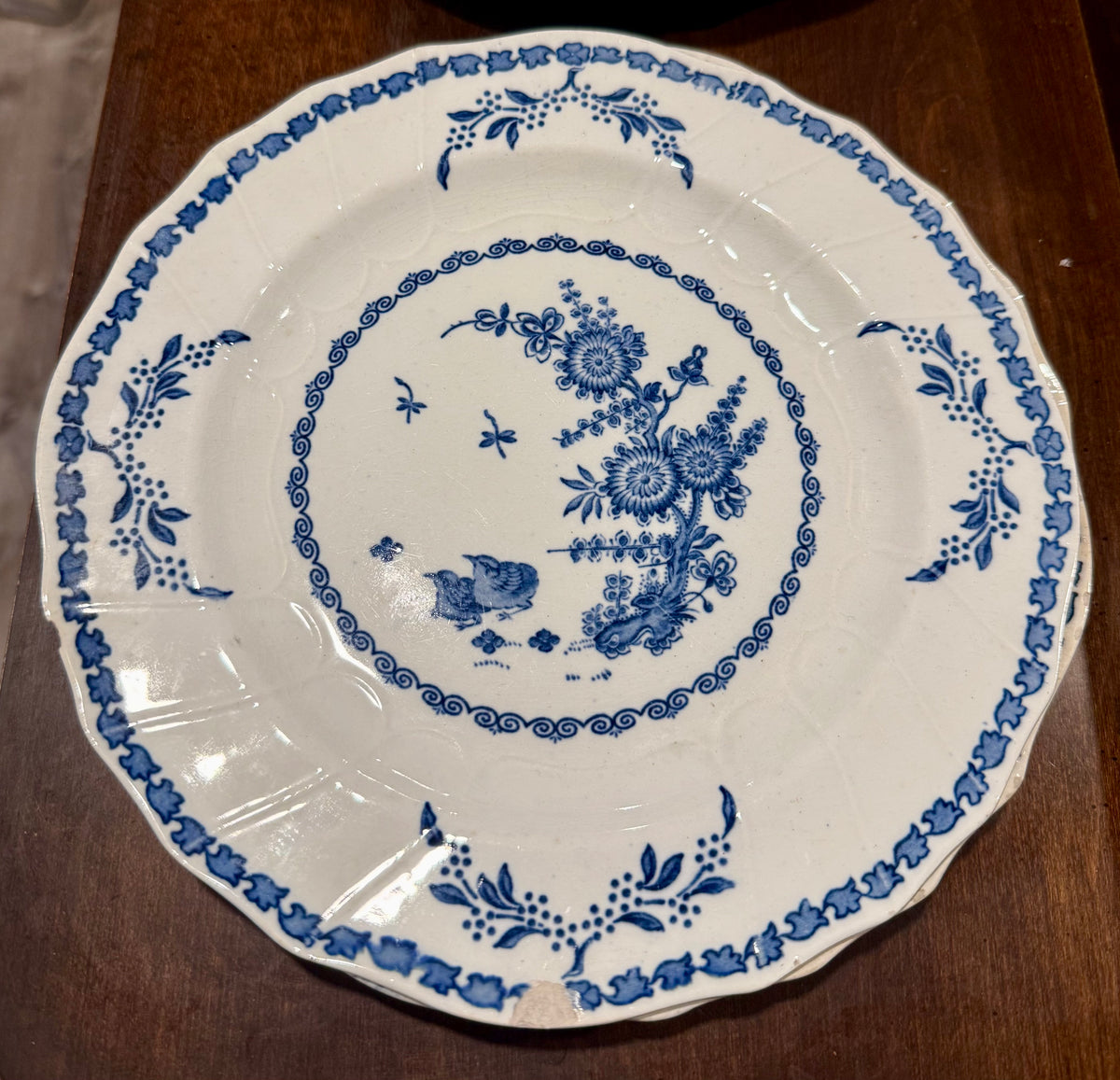 Victorian Blue & White Transferware Plate Set of 9