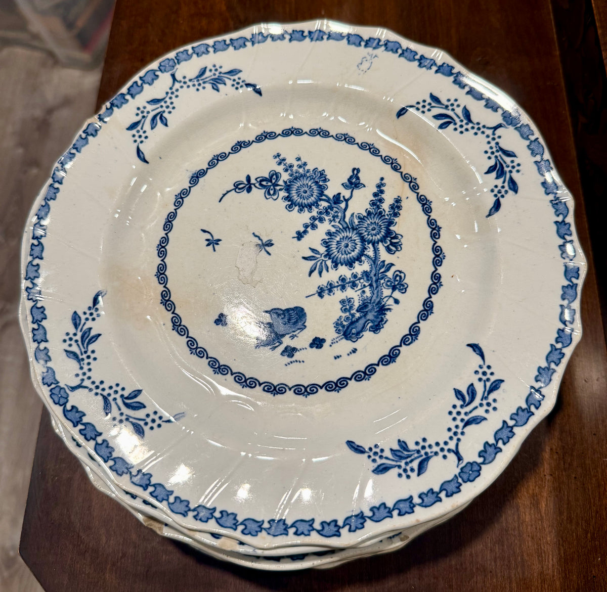 Victorian Blue & White Transferware Plate Set of 9
