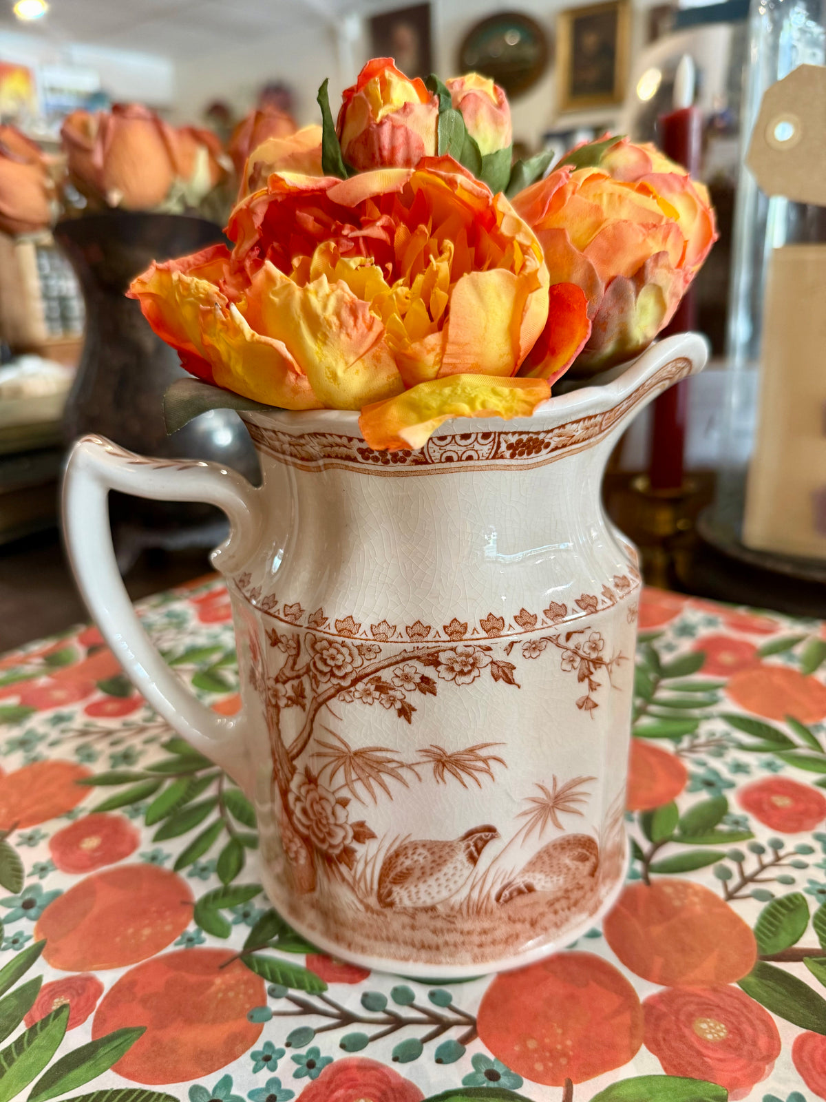 Vintage Furnivals "Quail Brown" Transferware Ceramic Pitcher