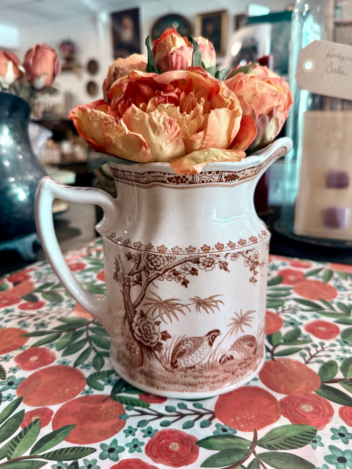 Vintage Furnivals "Quail Brown" Transferware Ceramic Pitcher