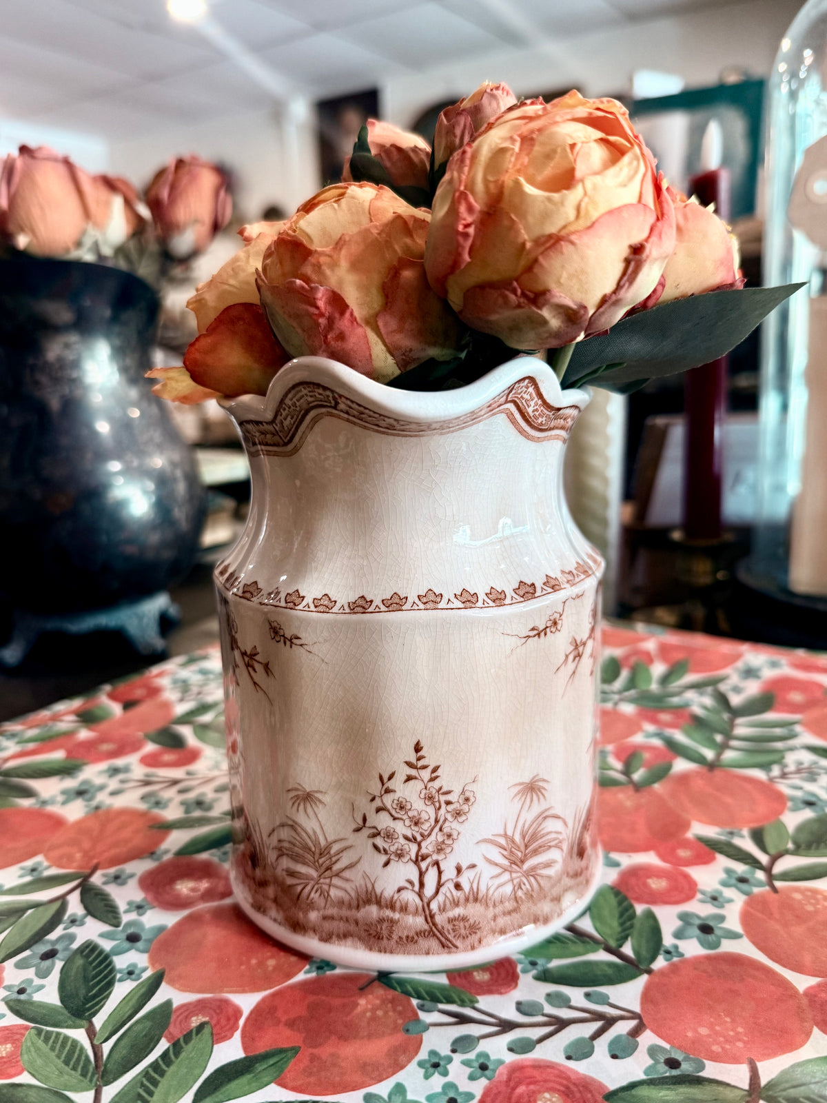 Vintage Furnivals "Quail Brown" Transferware Ceramic Pitcher