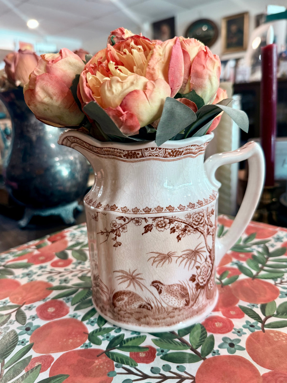 Vintage Furnivals "Quail Brown" Transferware Ceramic Pitcher