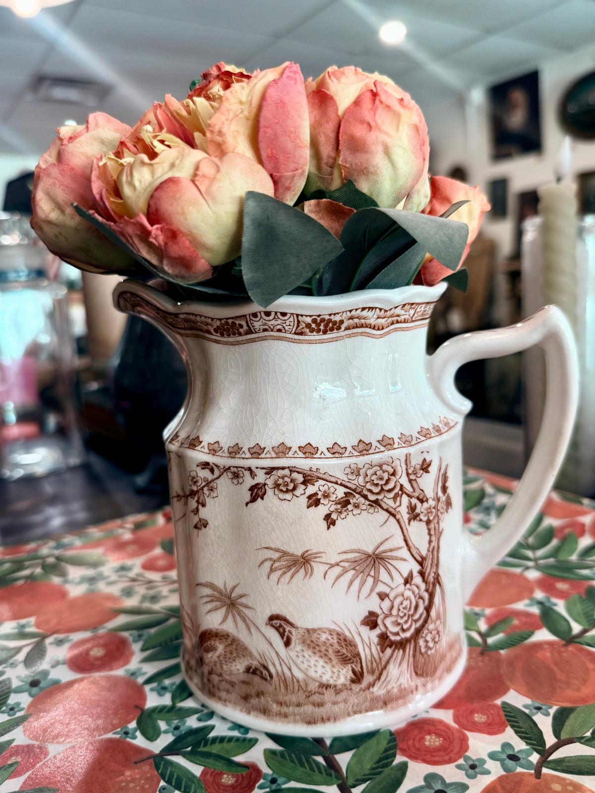Vintage Furnivals "Quail Brown" Transferware Ceramic Pitcher