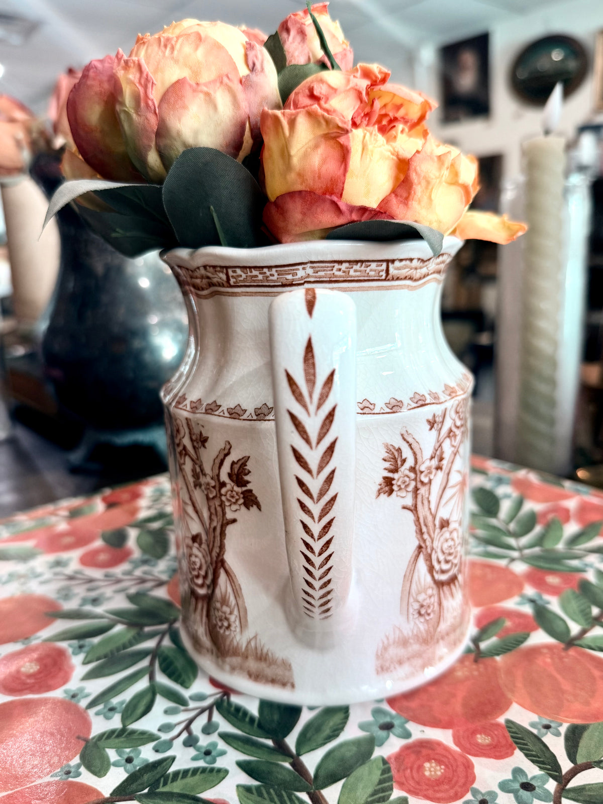 Vintage Furnivals "Quail Brown" Transferware Ceramic Pitcher