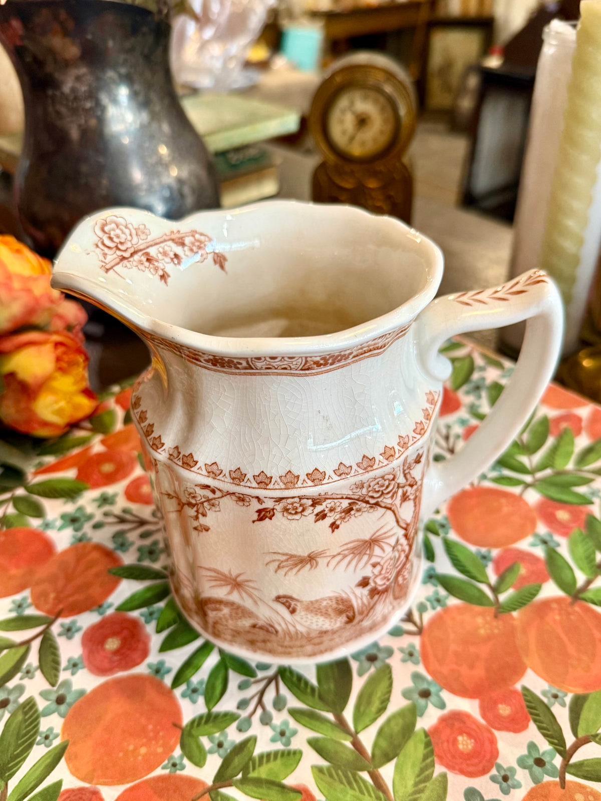 Vintage Furnivals "Quail Brown" Transferware Ceramic Pitcher