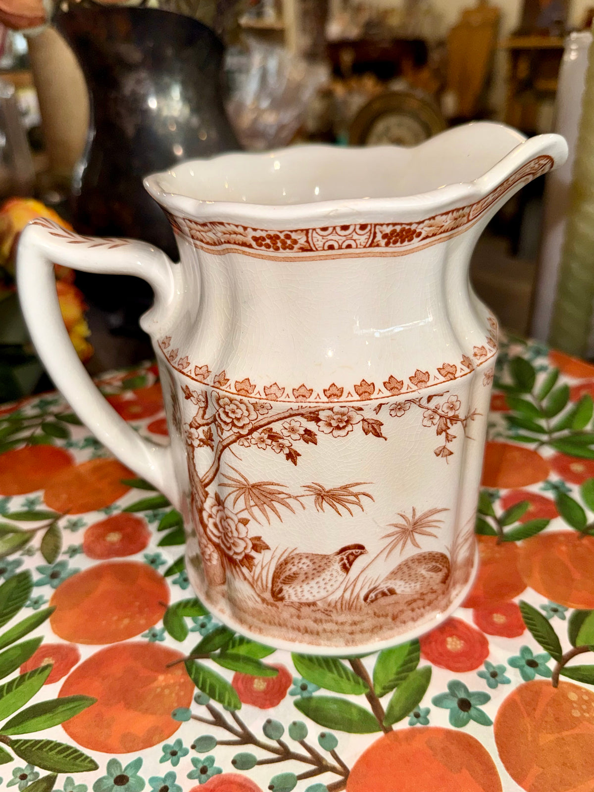 Vintage Furnivals "Quail Brown" Transferware Ceramic Pitcher