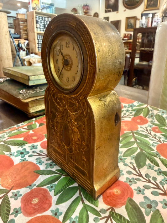Art Nouveau Gilt Metal Mantel Clock with Ribbon Motif