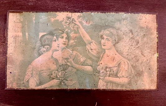 Antique Art Nouveau Lithograph Tin Box Romantic Era